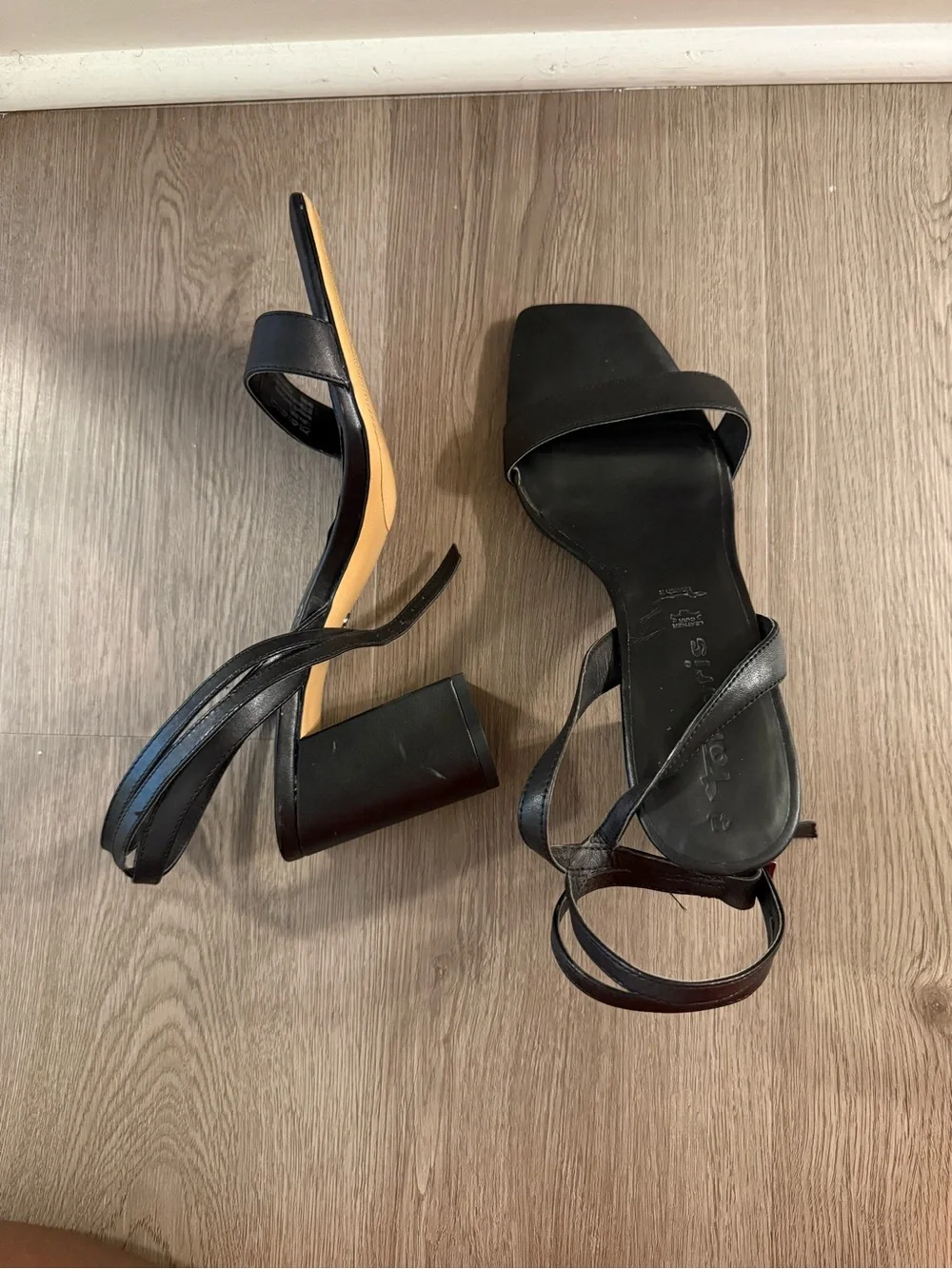 Minimalist Black Square-Toe Ankle-Strap Sandals